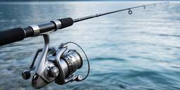 Shimano Stradic Stationärrolle auf einer Spinnrute am Ufer des Genfersees